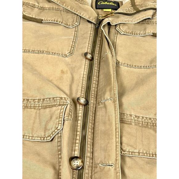Vtg Cabelas Jacket Beige Field Chore Coat Sherpa Fleece Lined Canvas XL Tall - Picture 7 of 16